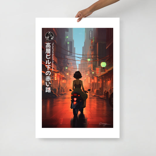 The Red Path Beneath Skyscrapers - Matte paper poster (Portrait version)